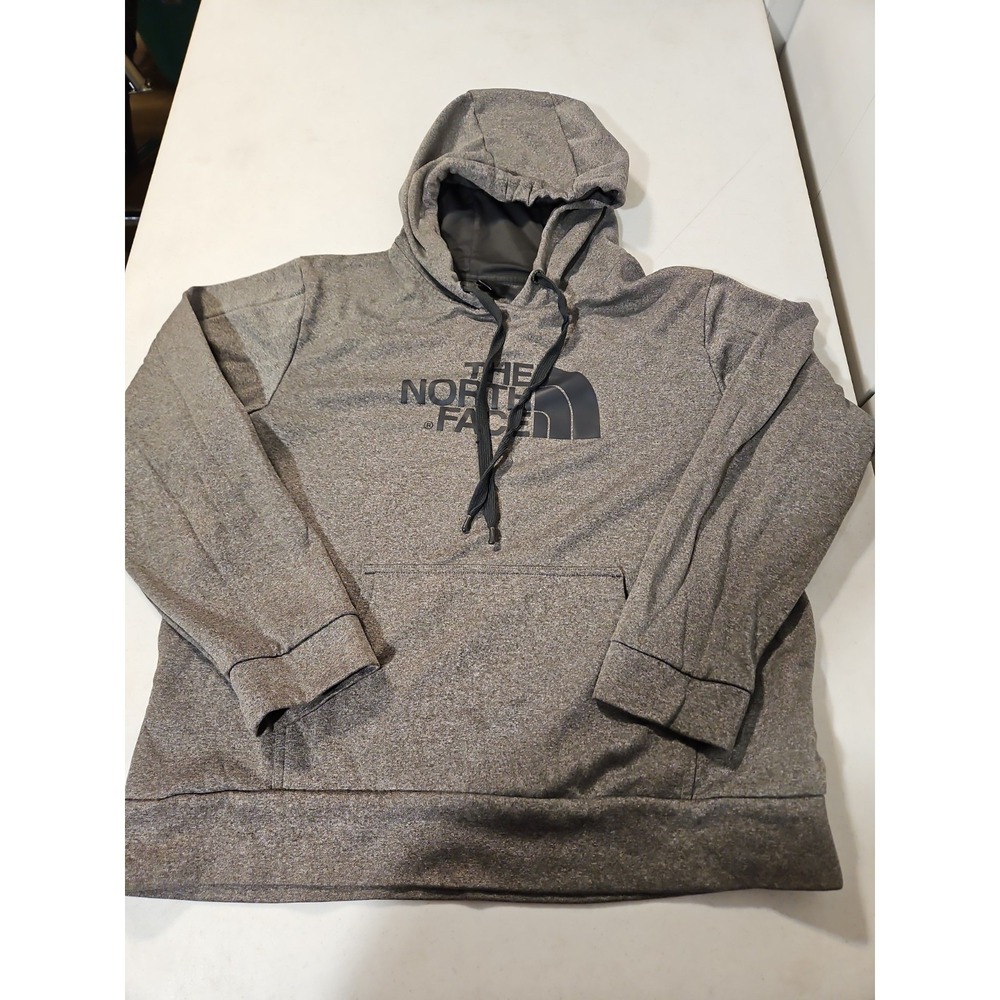 The North Face Mens Large Heathered Gray Hoodie‎ Pullover Logo Pocket (1685